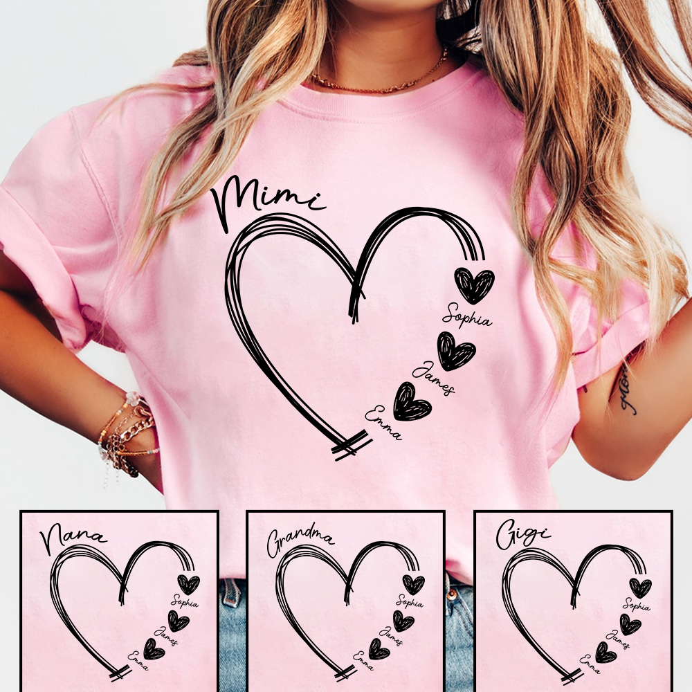 Mimi Shirt with Heart, Custom Grandma T-Shirt, Personalized Family Names Apparel for Mimi