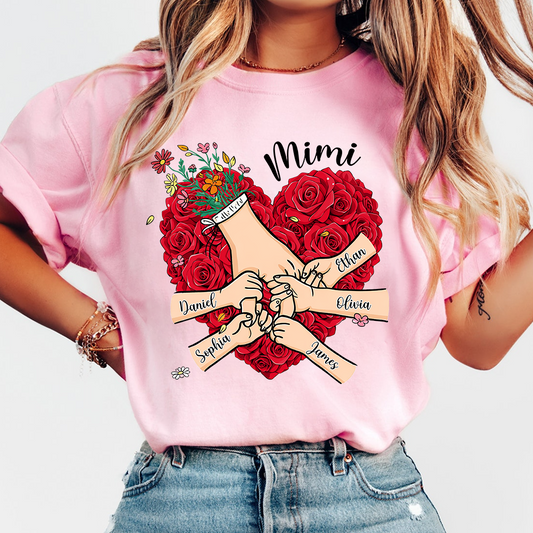 Mimi Heart Shirt, Custom Floral Handprint Family Shirt, Personalized Grandkids Names Tee, Special Gift for Mimi