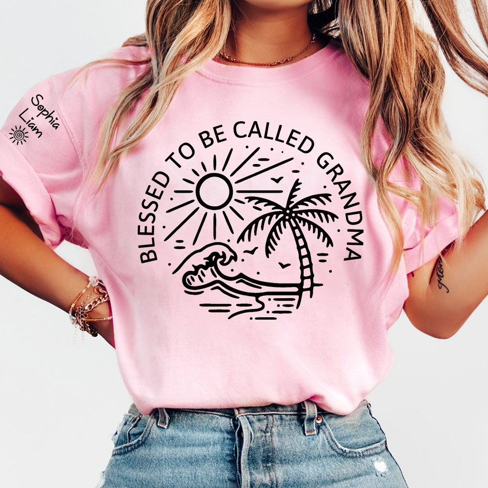 Blessed To Be Called Grandma Shirt, Beach Palm Tree Graphic Tee, Summer Vacation Grandma Gift for Nana Mimi Gigi