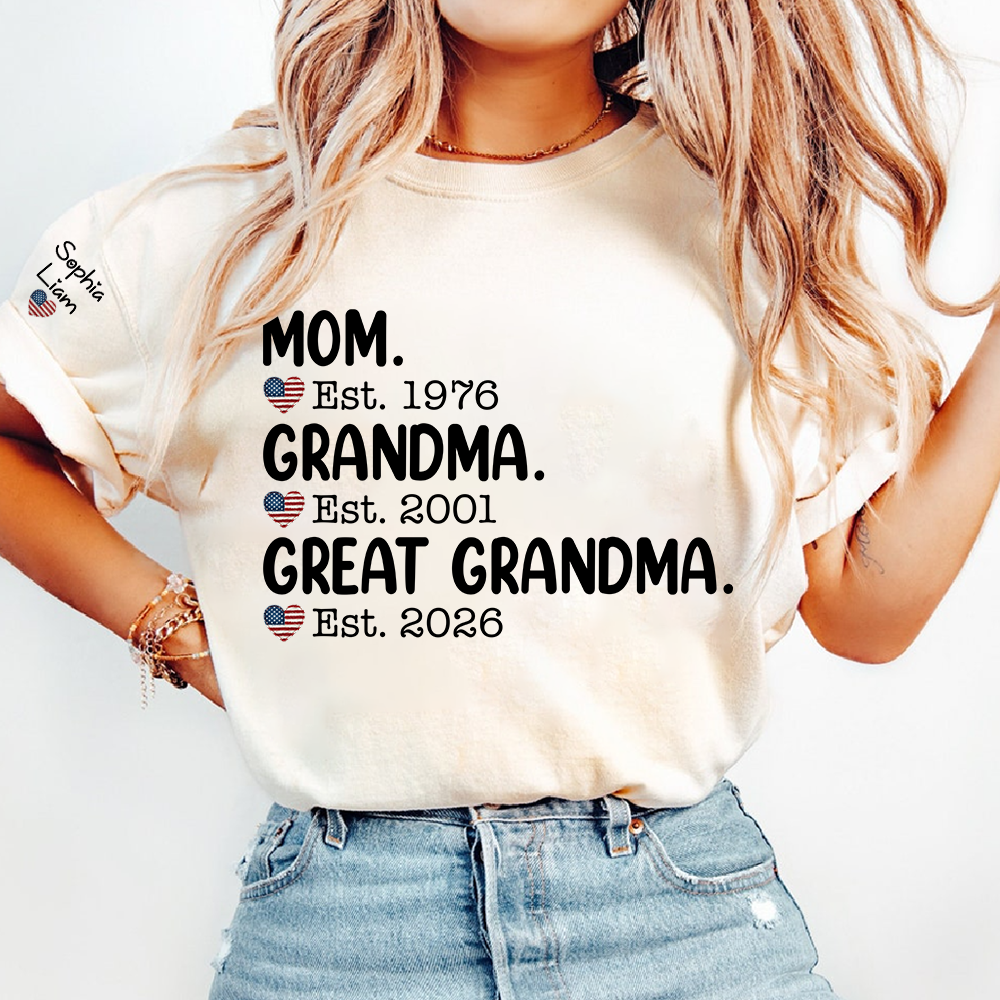 Mom Grandma Great Grandma T Shirt, Est Year Custom Shirt, Personalized Family Gift with Names, Meaningful Gift for Mother Grandmother