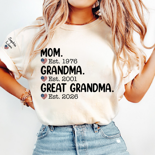 Mom Grandma Great Grandma T Shirt, Est Year Custom Shirt, Personalized Family Gift with Names, Meaningful Gift for Mother Grandmother