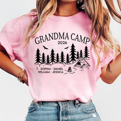 Grandma Camp Shirt 2026, Custom Grandma Camping T-Shirt with Grandchildren Names, Nature Lover Gift for Grandma