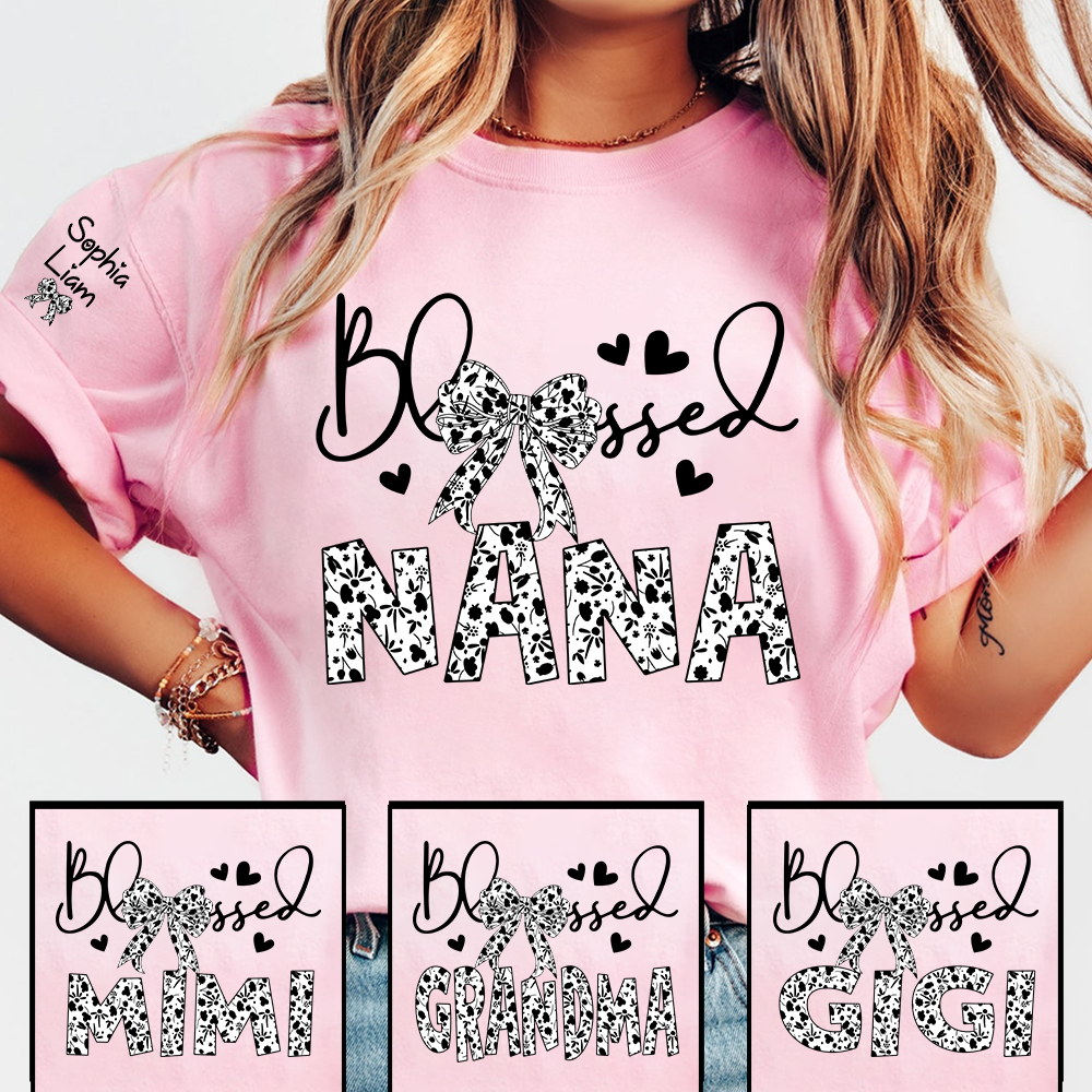 Nana Shirt Blessed Design, Floral Pattern Nana Tee with Bow, Mother’s Day Gift for Nana