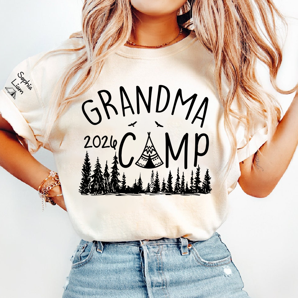 Grandma Camp 2026 T-Shirt, Custom Grandma Camping Shirt with Names, Cute Outdoor Family Vacation Tee for Grandma