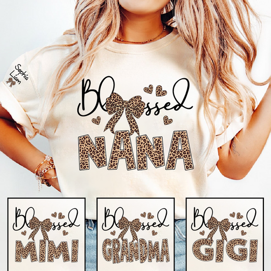 Blessed Nana Shirt, Leopard Print Nana T Shirt with Bow, Cute Grandma Gift for Women