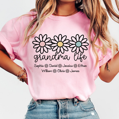 Personalized Grandma Life Shirt with Grandkids Names, Custom Daisy Grandma T-Shirt, Gift for Grandma