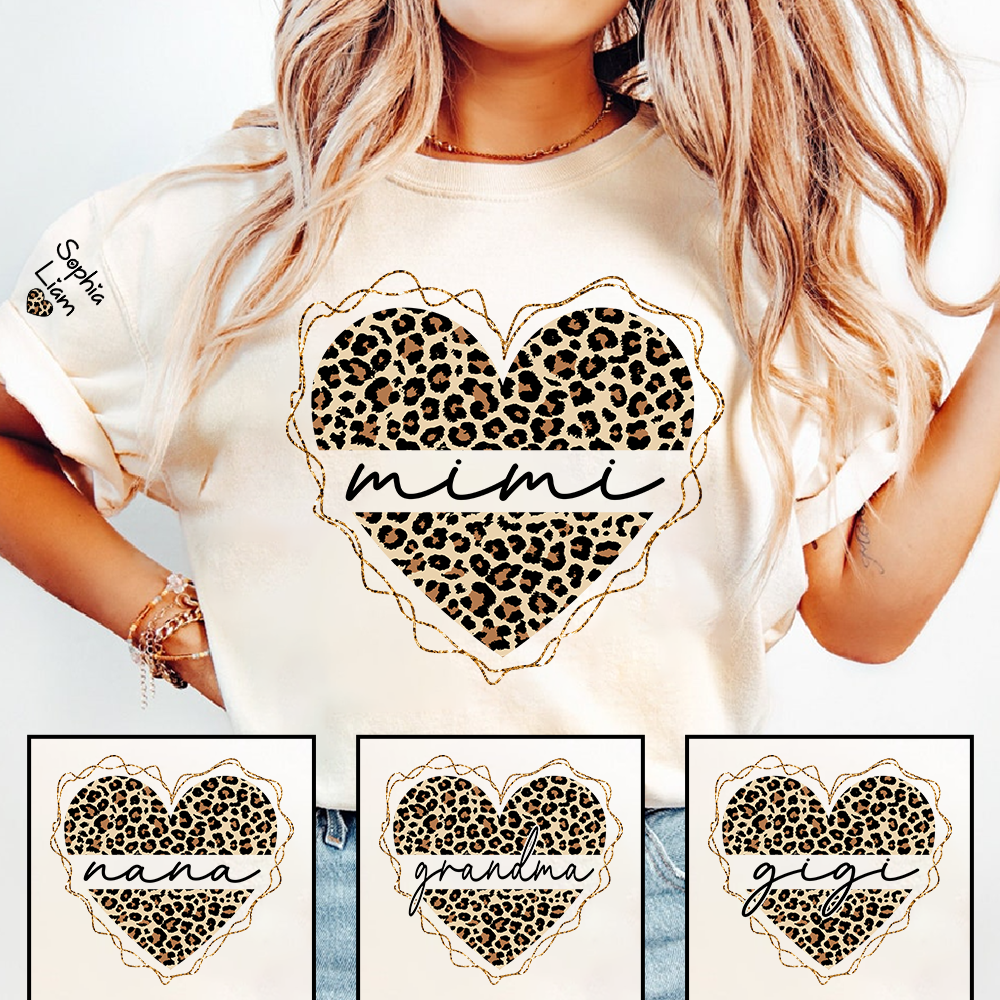 Mimi Leopard Heart Shirt for Women, Cute Grandma Mimi T-Shirt with Stylish Animal Print Design