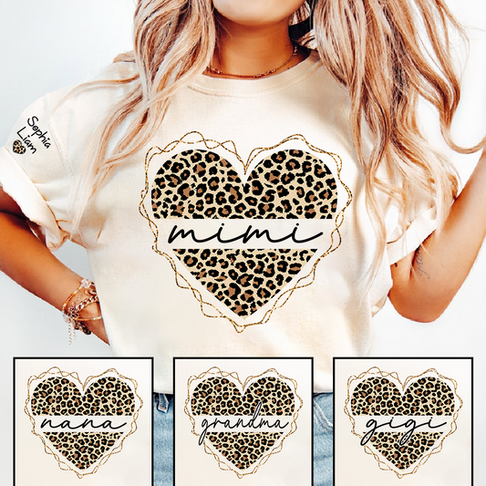 Mimi Leopard Heart Shirt for Women, Cute Grandma Mimi T-Shirt with Stylish Animal Print Design