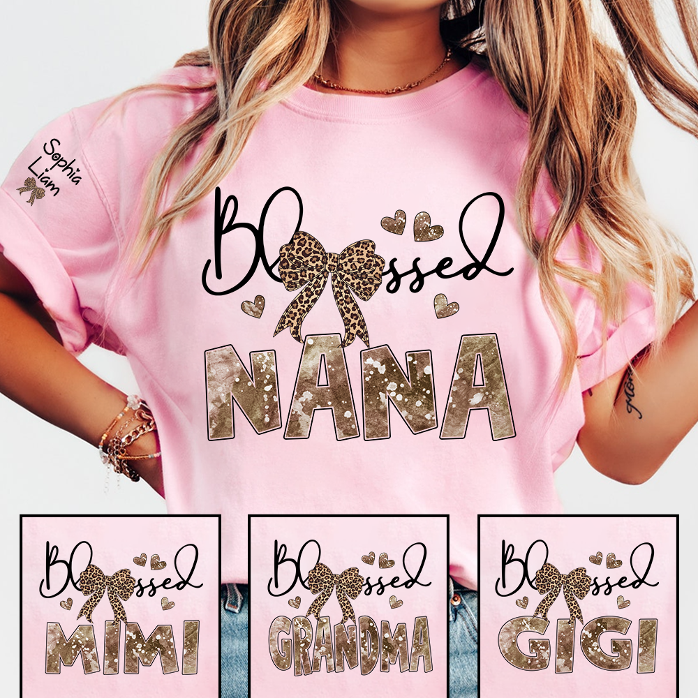 Blessed Nana Grandma Shirt, Elegant Nana T Shirt with Bow and Hearts, Family Gift