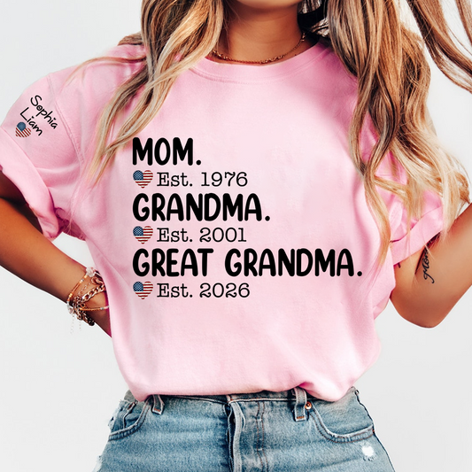 Mom Grandma Great Grandma T Shirt, Est Year Custom Shirt, Personalized Family Gift with Names, Meaningful Gift for Mother Grandmother
