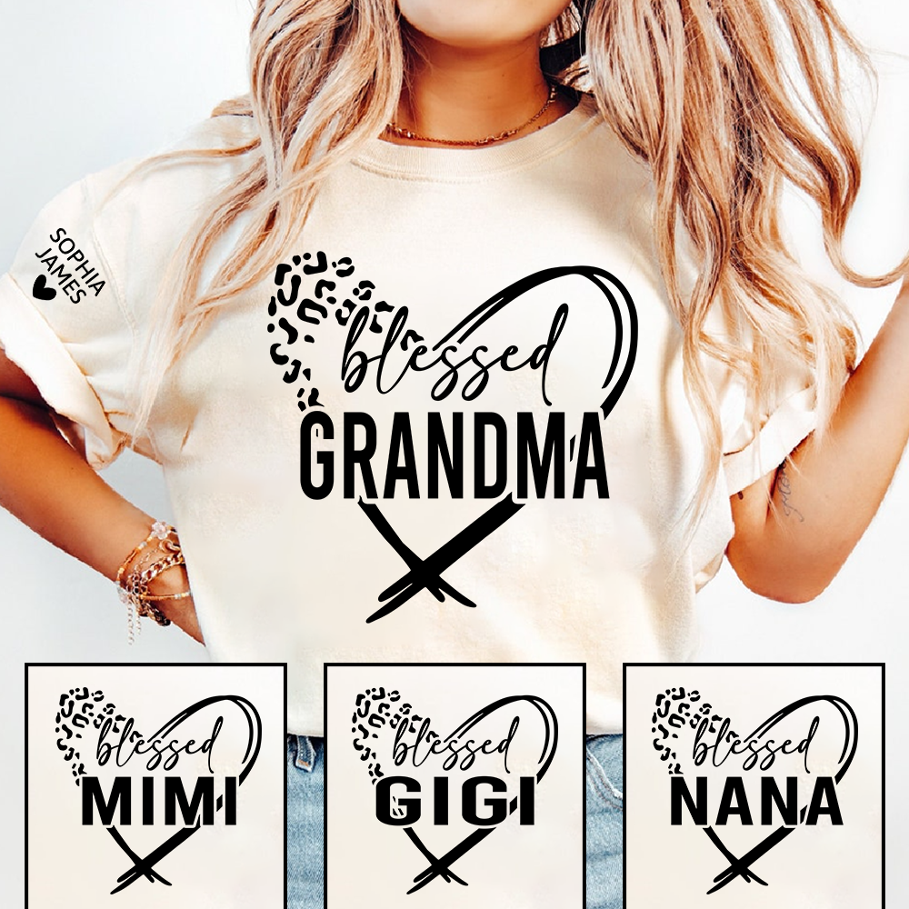 Blessed Grandma Shirt, Leopard Print Heart Design T-Shirt, Custom Grandma Apparel for Her, Sentimental Family Gift