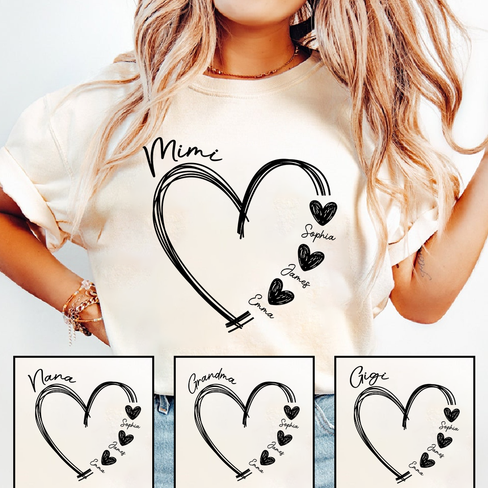 Mimi Shirt with Heart, Custom Grandma T-Shirt, Personalized Family Names Apparel for Mimi