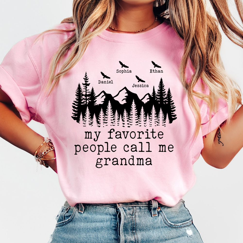 My Favorite People Call Me Grandma Shirt, Personalized Grandma Tee with Names, Rustic Mountain Family Shirt