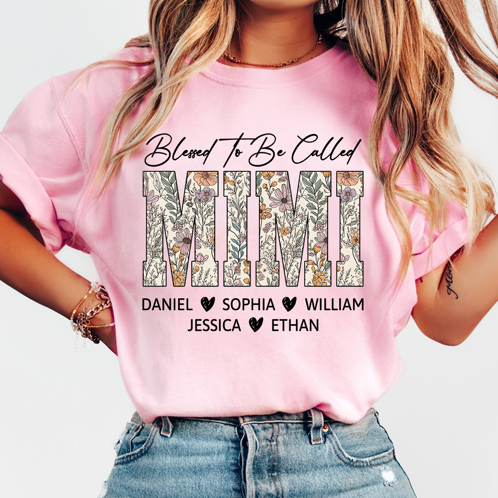 Personalized Blessed To Be Called Mimi Shirt, Custom Floral Grandma T Shirt for Mother’s Day