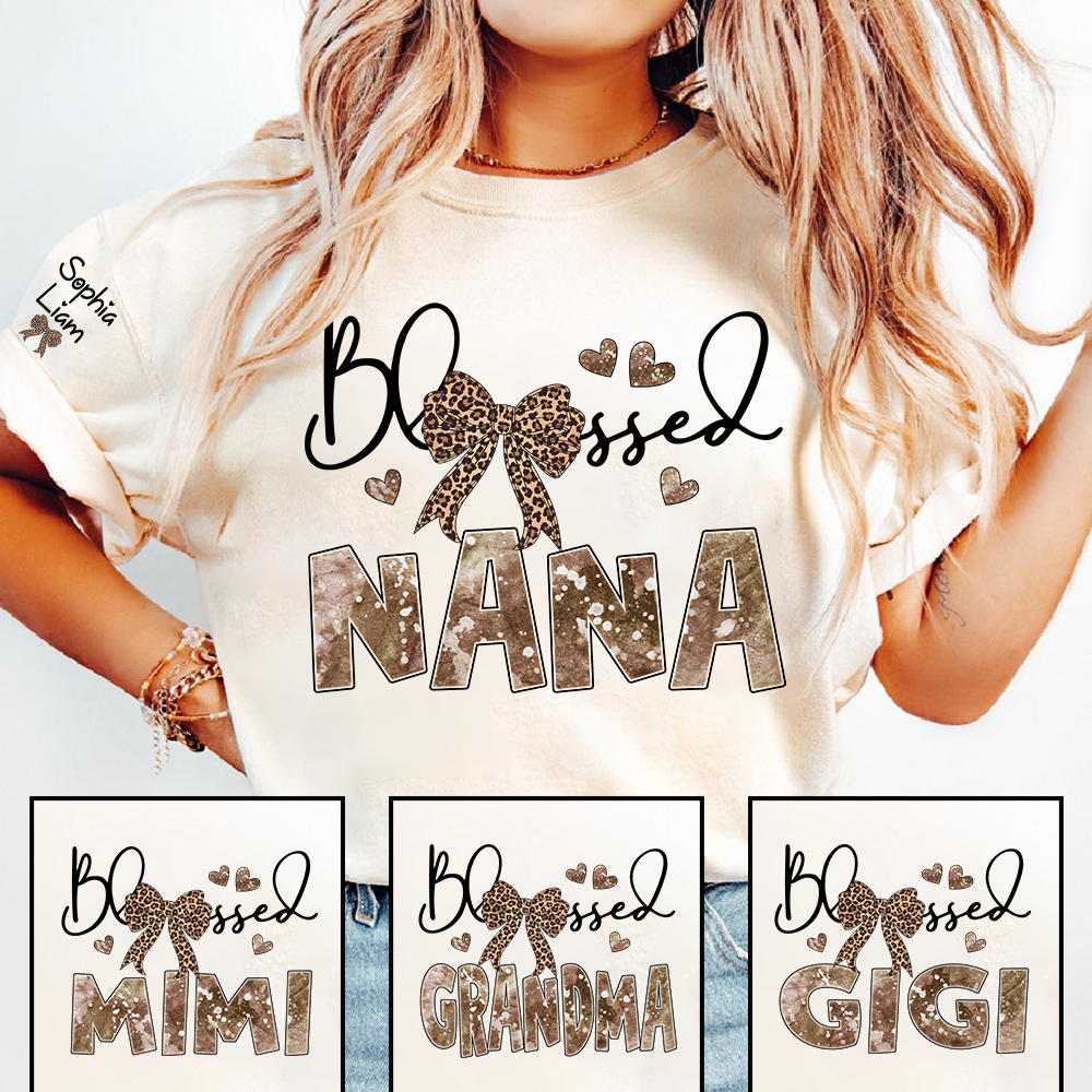 Blessed Nana Grandma Shirt, Elegant Nana T Shirt with Bow and Hearts, Family Gift