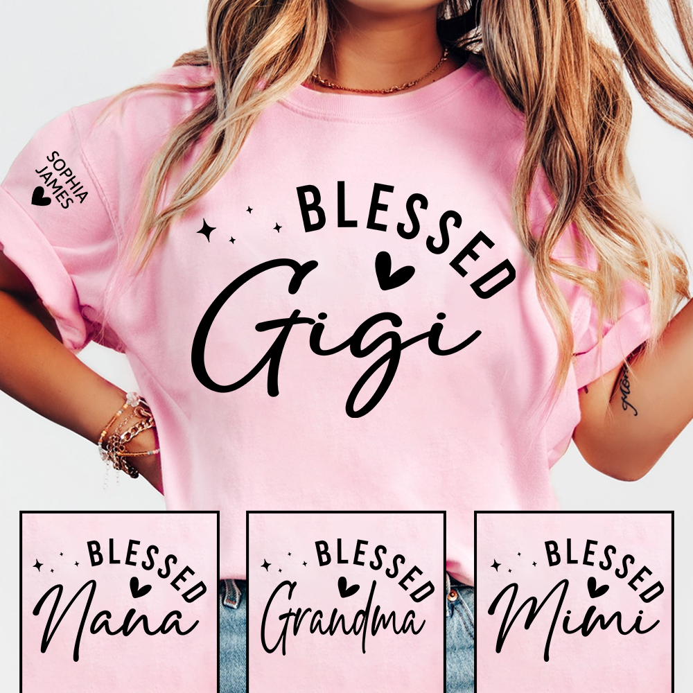 Blessed Gigi Shirt, Personalized Grandma T-Shirt with Heart, Custom Family Apparel for Gigi