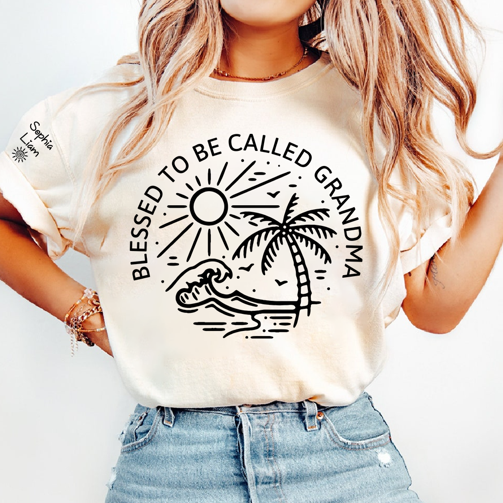 Blessed To Be Called Grandma Shirt, Beach Palm Tree Graphic Tee, Summer Vacation Grandma Gift for Nana Mimi Gigi