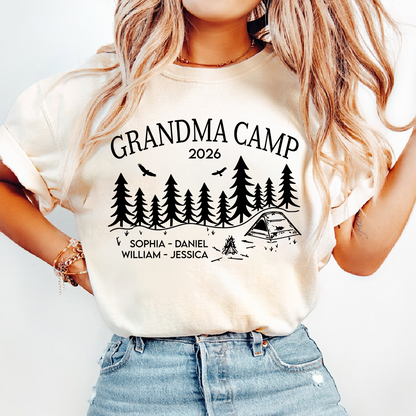 Grandma Camp Shirt 2026, Custom Grandma Camping T-Shirt with Grandchildren Names, Nature Lover Gift for Grandma