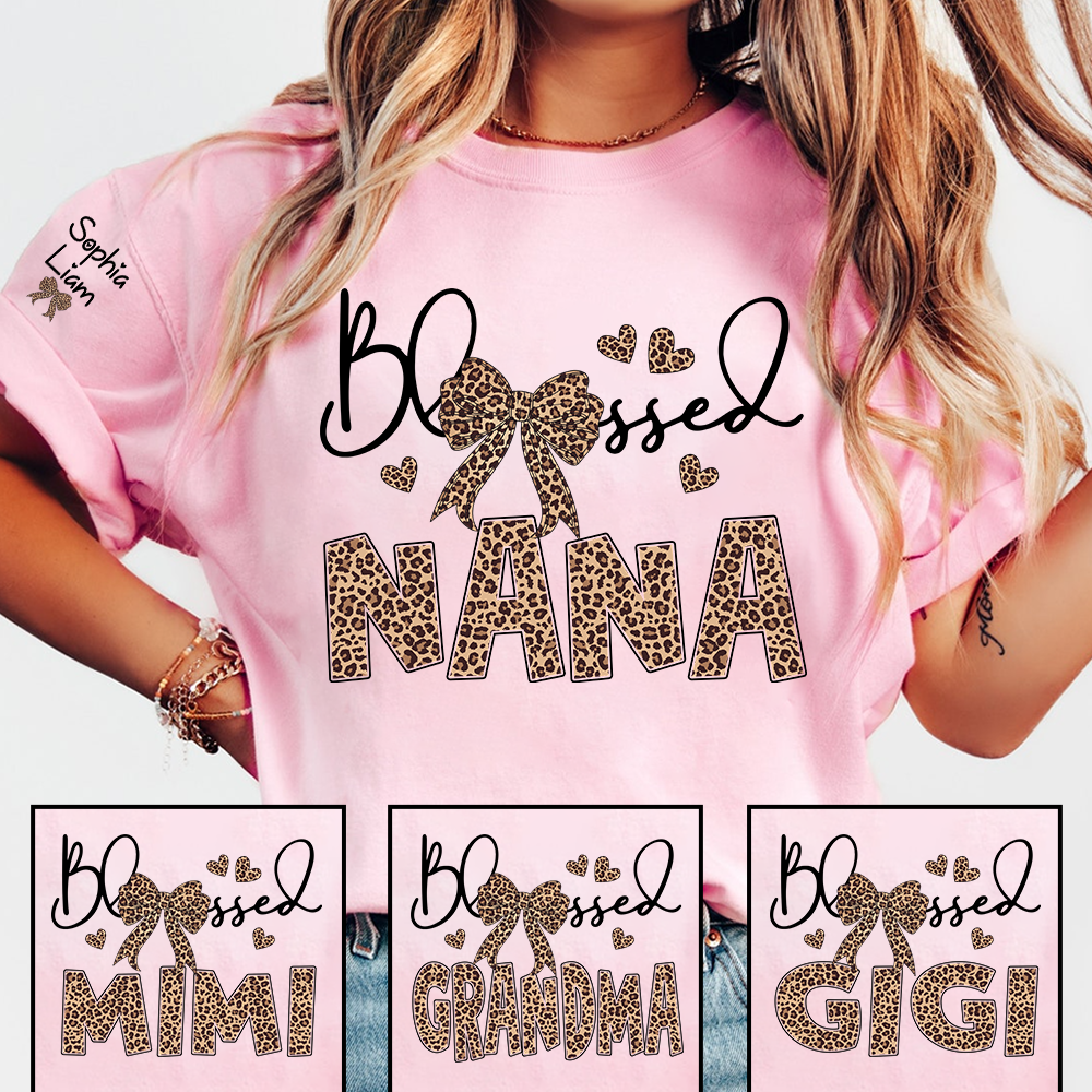 Blessed Nana Shirt, Leopard Print Nana T Shirt with Bow, Cute Grandma Gift for Women