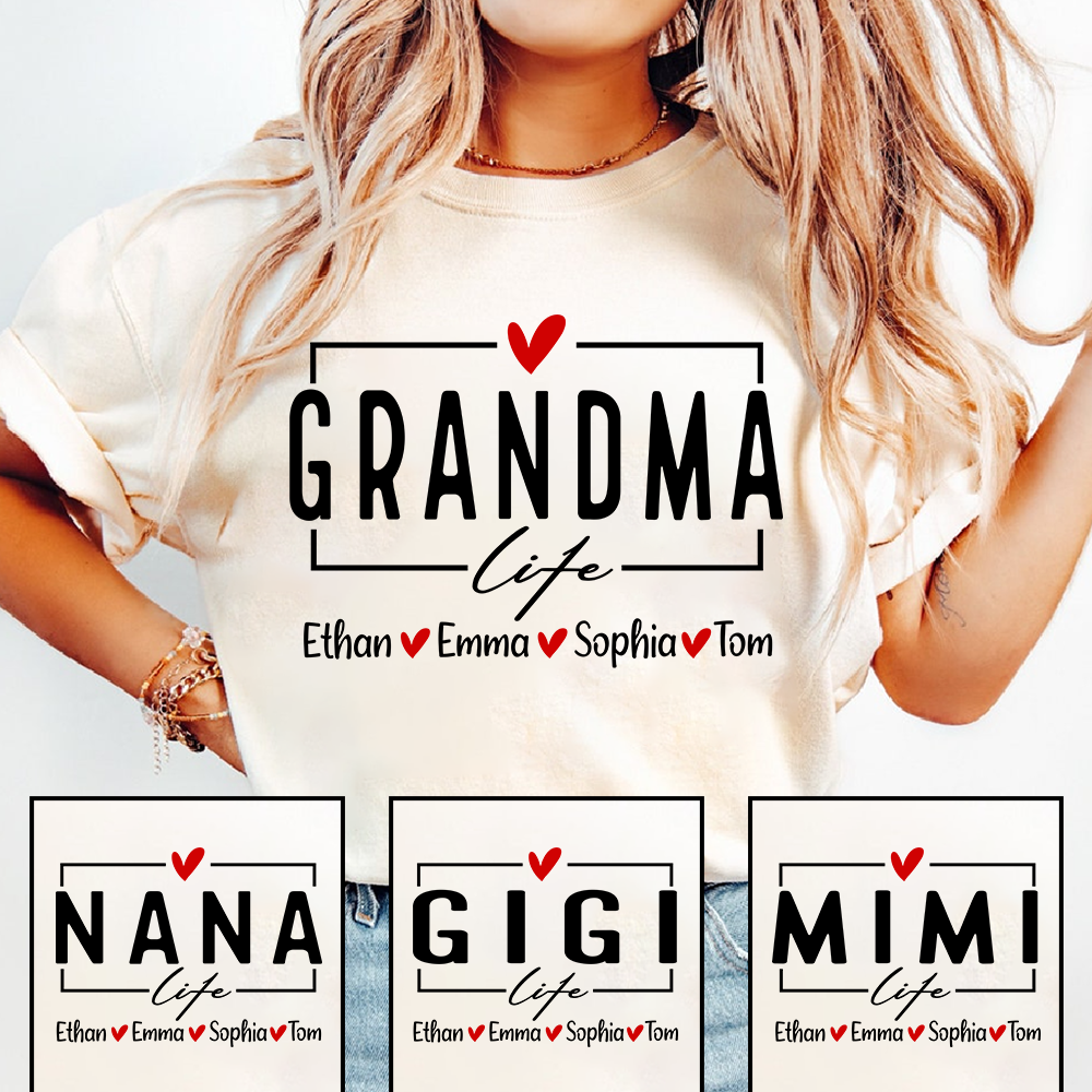 Grandma Life Shirt, Personalized Grandma T-Shirt with Kids' Names, Custom Family Apparel, Sentimental Gift for Grandmother