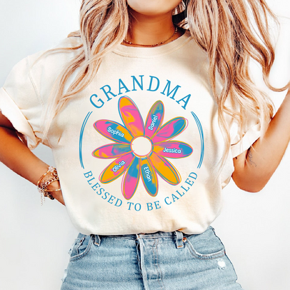 Personalized Grandma Pink Daisy Shirt, Custom Kids Names Floral Tee, Blessed Grandma Gift, Trendy Family Matching Shirt