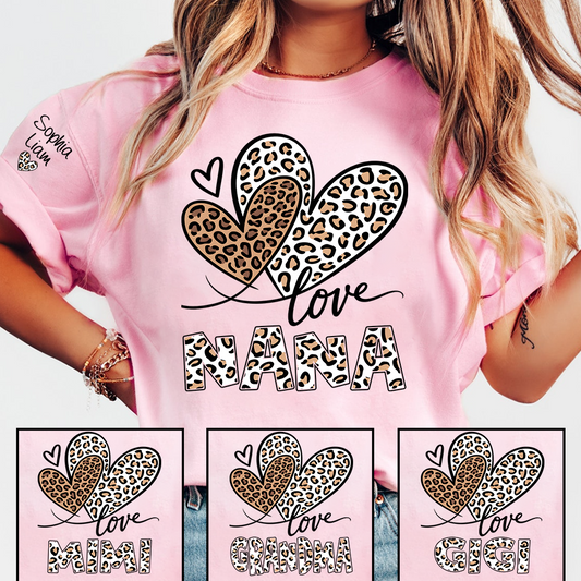 Leopard Love Nana Shirt, Grandma T Shirt with Heart Design, Meaningful Gift for Nana