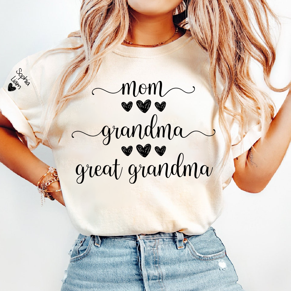 Mom Grandma Great Grandma Shirt, Custom Grandma Tee with Children Names, Cute Family Shirt for Mom Grandmother Gift Idea