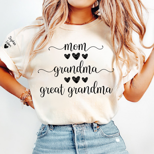Mom Grandma Great Grandma Shirt, Custom Grandma Tee with Children Names, Cute Family Shirt for Mom Grandmother Gift Idea