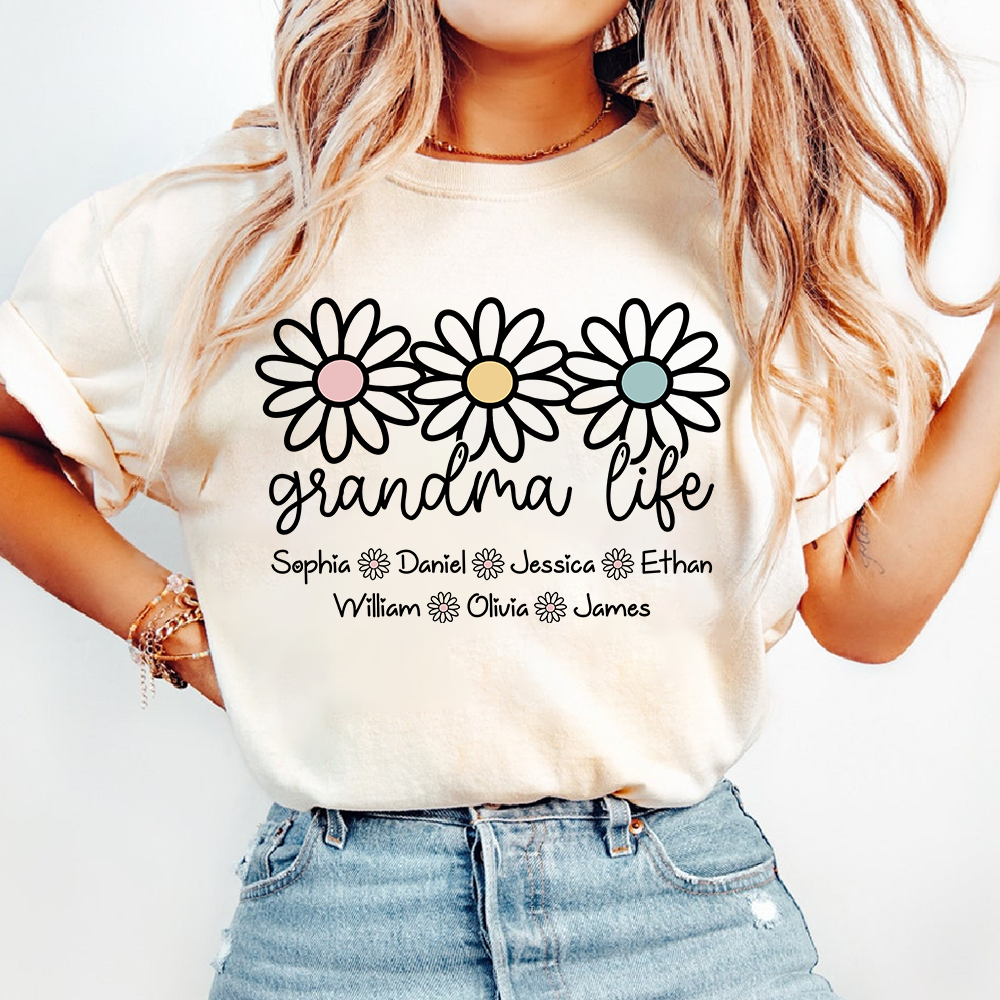 Personalized Grandma Life Shirt with Grandkids Names, Custom Daisy Grandma T-Shirt, Gift for Grandma