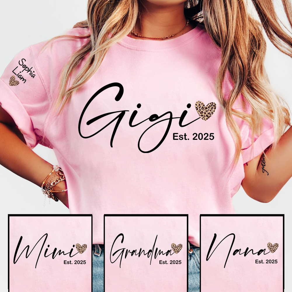 Gigi Est 2025 Shirt, New Gigi Grandma T Shirt with Leopard Heart, Cute Gift for Gigi