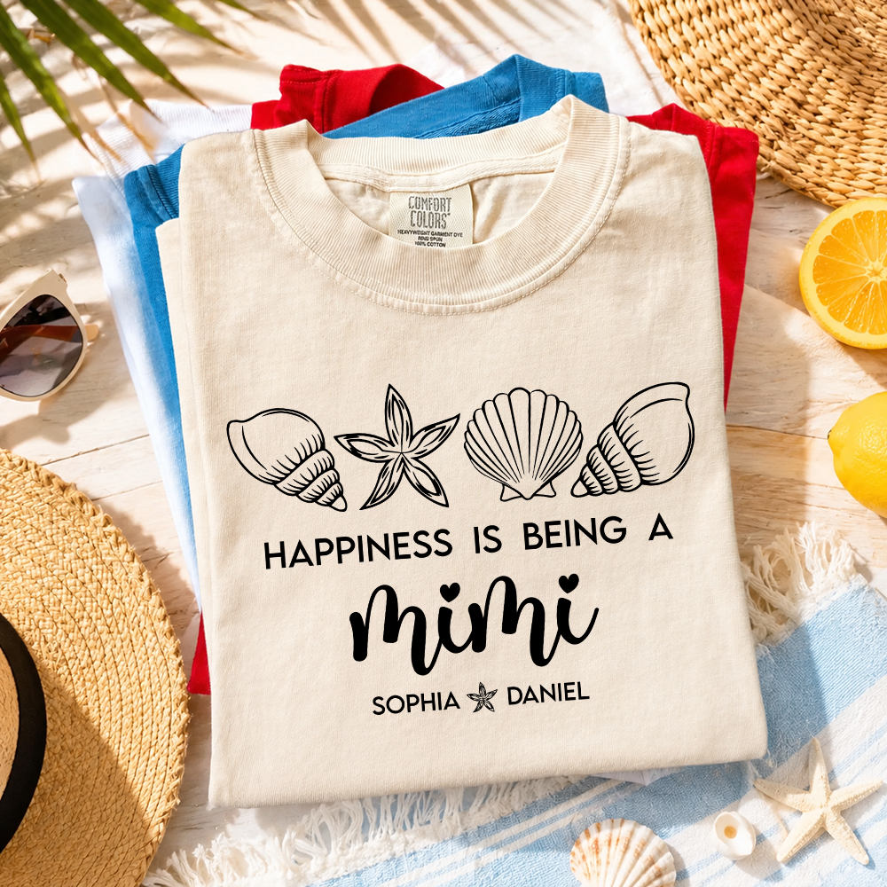 Comfort Colors Custom Mimi Shirt with Kids Names, Happiness Is Being A Mimi Tee, Personalized Grandma Beach Vacation Family Gift