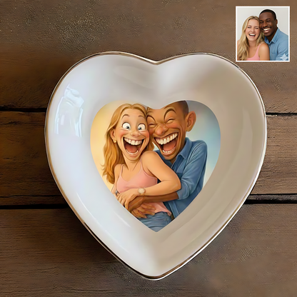 Custom Caricature Portrait Jewelry Dish from Photo, Personalized Funny Cartoon Drawing Coffee Jewelry Dish for Couples