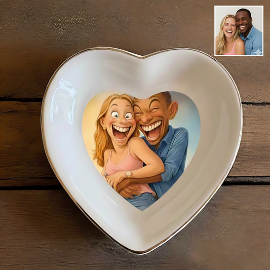 Custom Caricature Portrait Jewelry Dish from Photo, Personalized Funny Cartoon Drawing Coffee Jewelry Dish for Couples