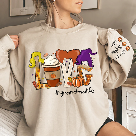 Love Grandma Life Coffee Autumn, Custom Grandma & Kids, Autumn Gift, Grandma Gift TH Sweatshirt