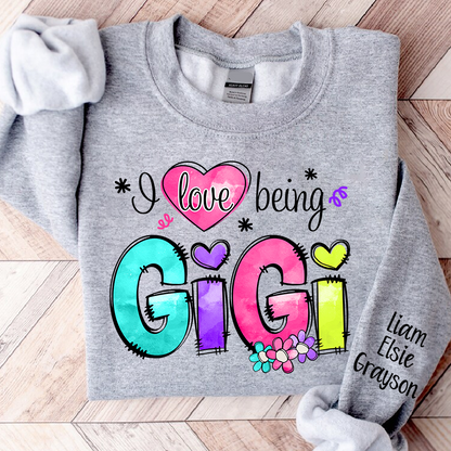 Personalized I Love Being Gigi Shirt, Custom Nickname and Grandkids' Names T-Shirt