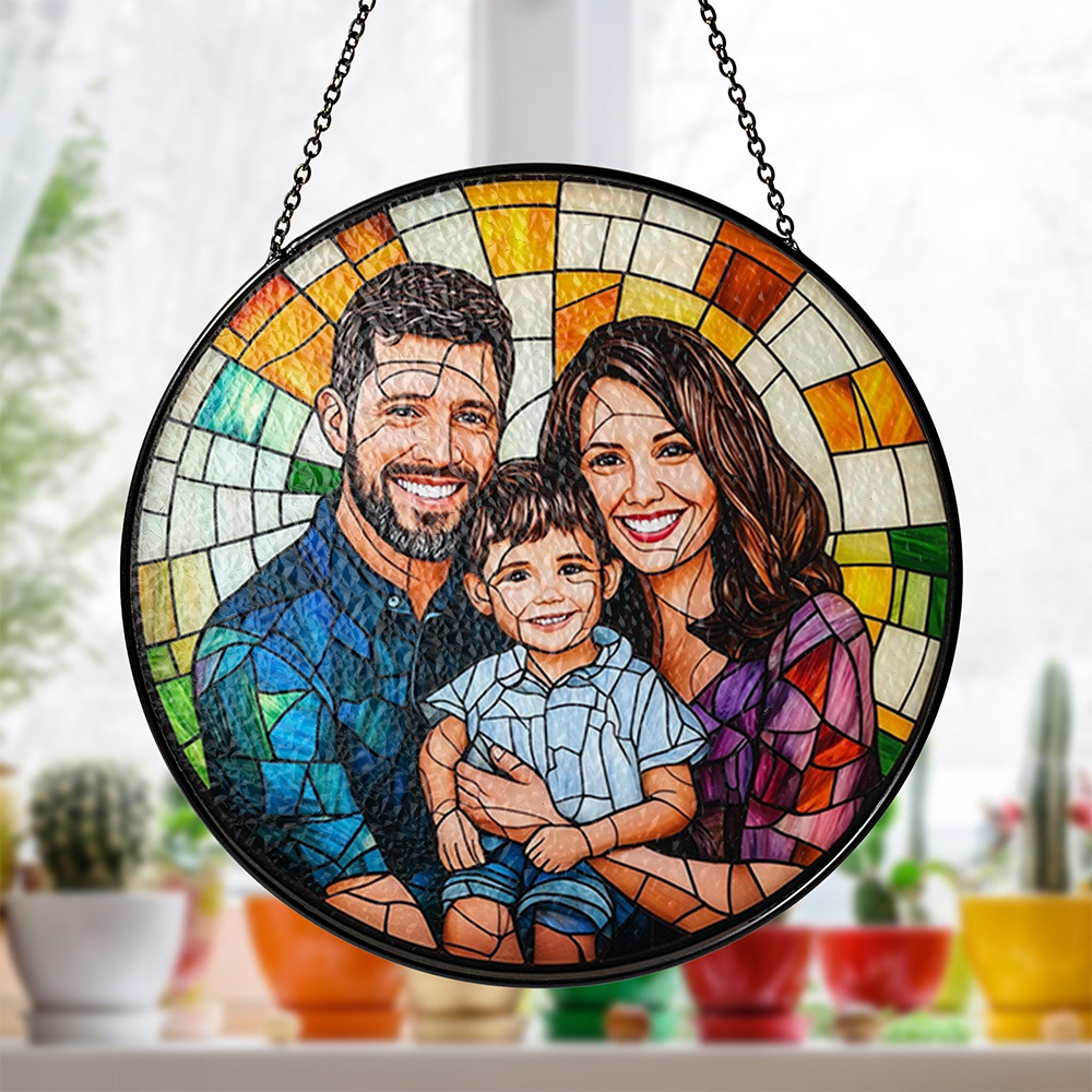 Personalized Family Portrait Stained Glass Suncatcher Custom Memorial Gift