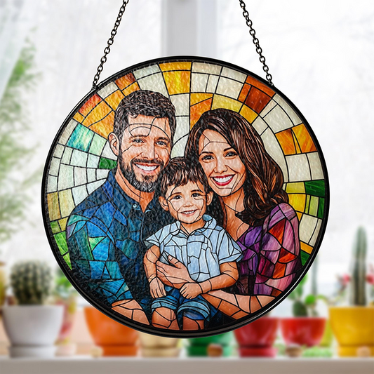 Personalized Family Portrait Stained Glass Suncatcher Custom Memorial Gift