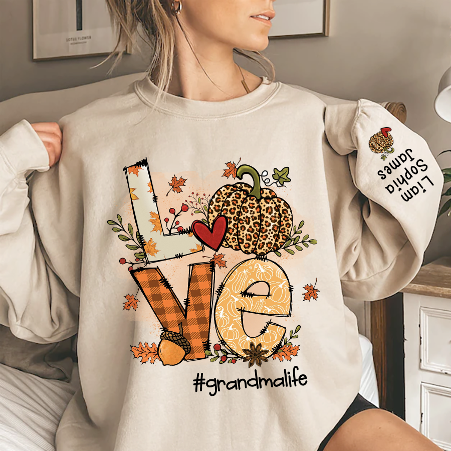 Love Grandma Life Pumpkin Fall Autumn, Custom Grandma And Grandkids, Grandma Gift, Autumn Gift TH Sweatshirt