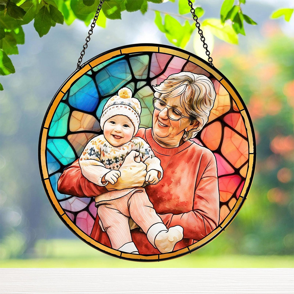 Personalized Grandma Portrait Suncatcher Stained Glass Window Hanging