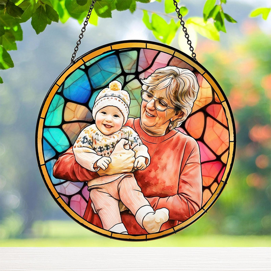 Personalized Grandma Portrait Suncatcher Stained Glass Window Hanging