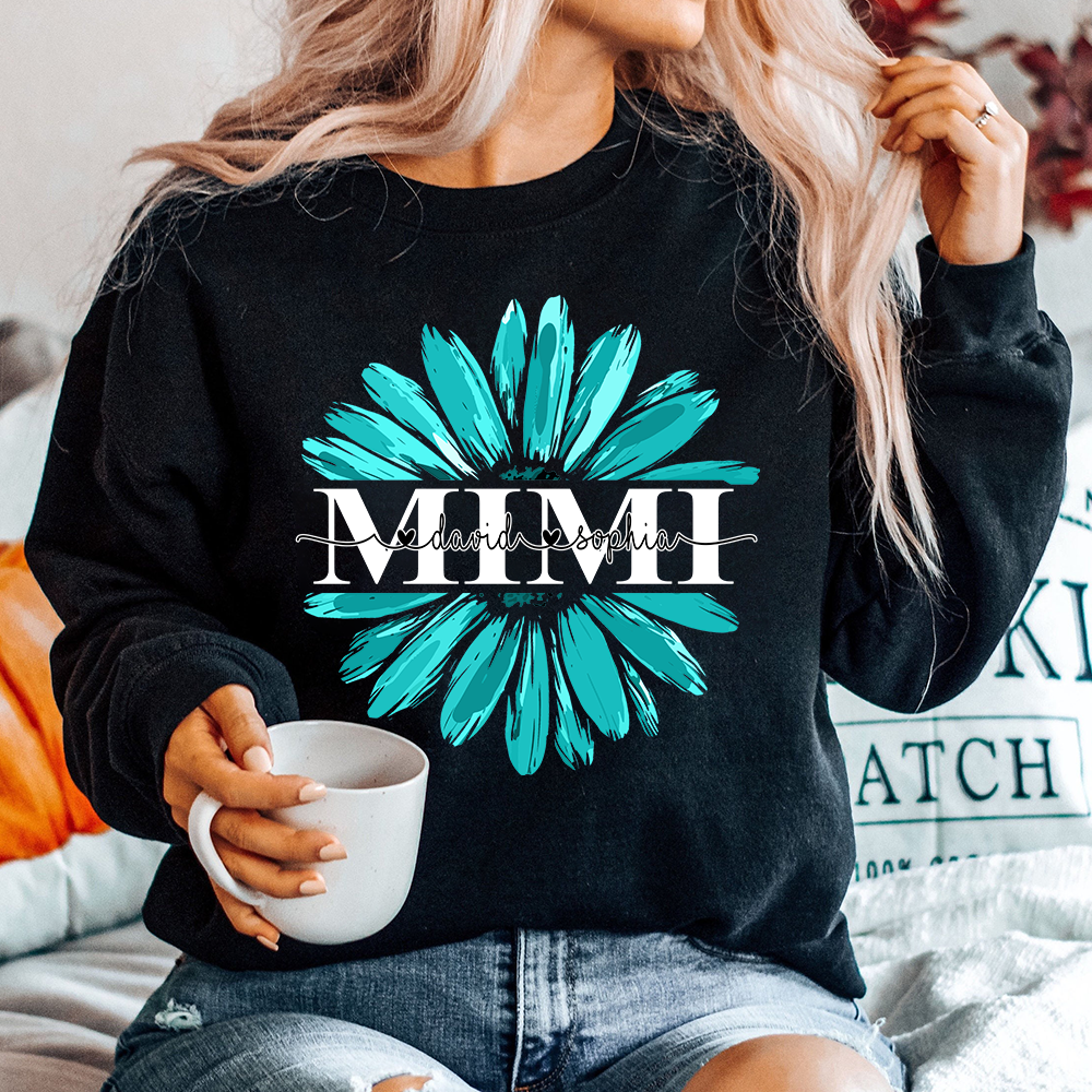 Mimi Turquoise Daisy Flower With Grandkids Sweatshirt