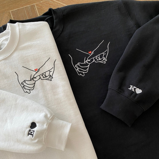 Hand Couple Embroidered, Custom Initials On Sleeves TH Sweatshirt
