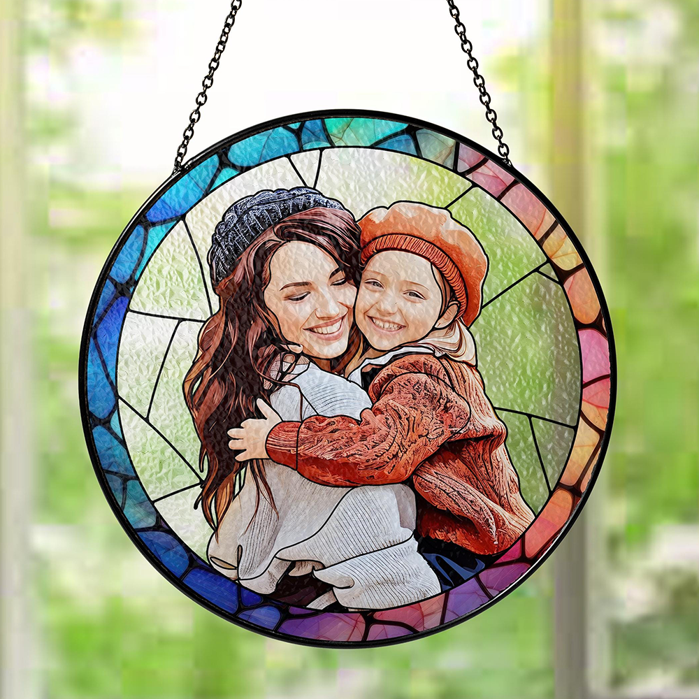 Personalized Mothers Day Gift For Mom, Custom Portrait Stained Glass, Mom Gift From Kids, Photo Glass Art Suncatcher, Mom Birthday Gifts