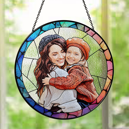 Personalized Mothers Day Gift For Mom, Custom Portrait Stained Glass, Mom Gift From Kids, Photo Glass Art Suncatcher, Mom Birthday Gifts