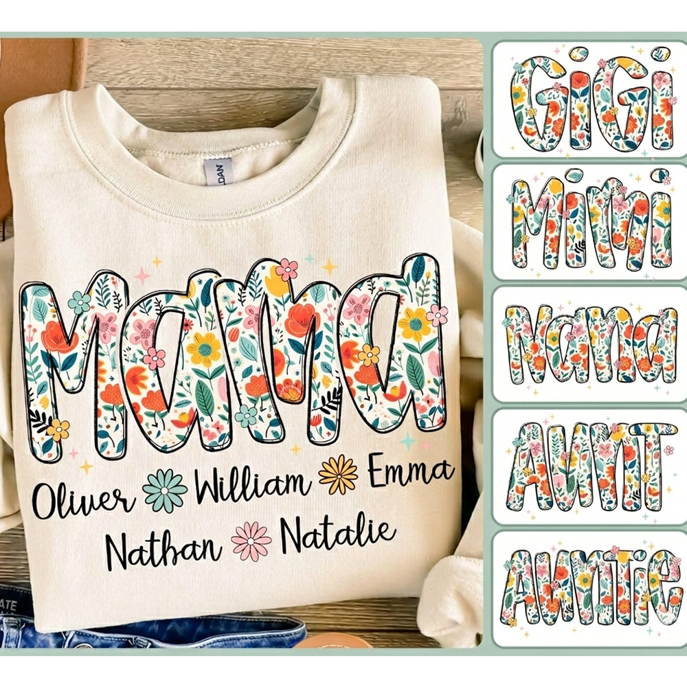 Personalized Floral MAMA Sweatshirt – Custom Names for Mother’s Day Gift, Perfect for Moms