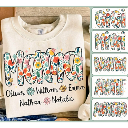 Personalized Floral MAMA Sweatshirt – Custom Names for Mother’s Day Gift, Perfect for Moms