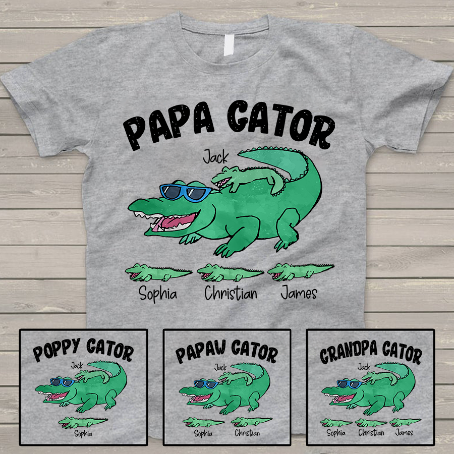 Custom Papa Gator With Grandkids Father's Day T-Shirt