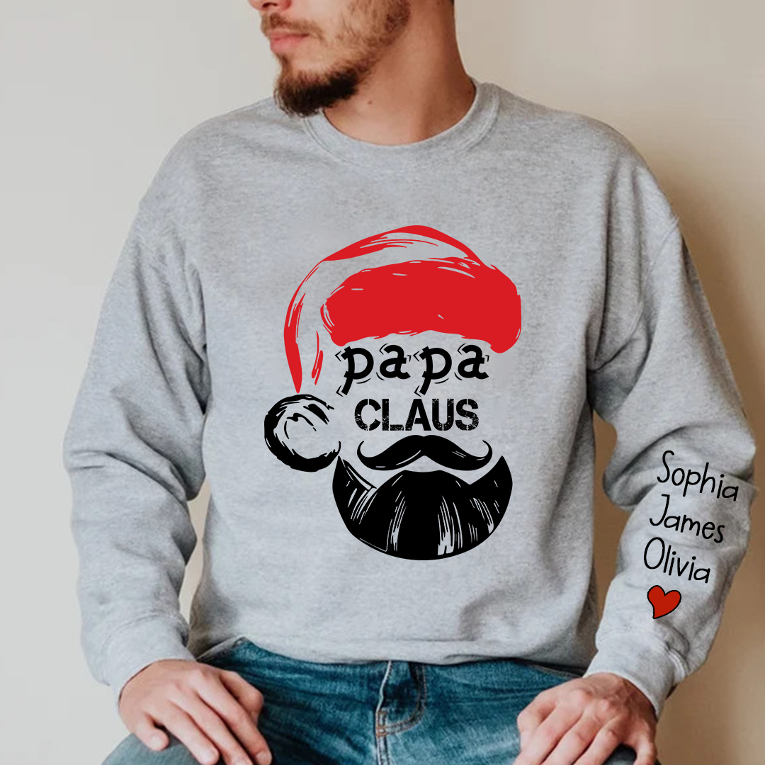 Merry Christmas Papa Claus, Dad Claus Gift Custom Name Kids Sweatshirt