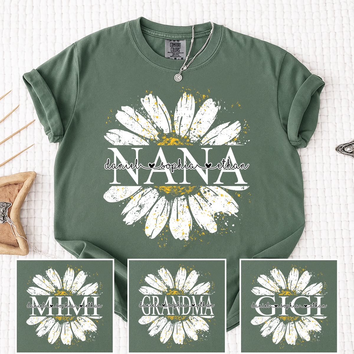 Comfort Colors Personalized Nana Shirt with Beautiful Daisy Print – Custom Grandma Gift with Children’s Names