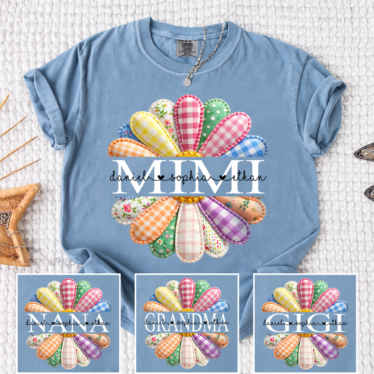Comfort Colors MIMI Custom T Shirt, Personalized with Grandkids Names, Vibrant Floral Design for Mimi
